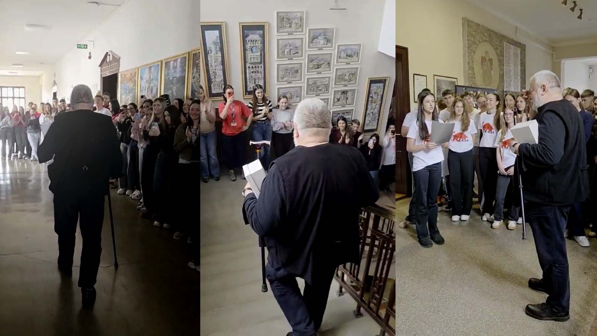 Emotivan ispraćaj u penziju profesora Dejana Krunića uz suze, aplauze i čuveni štap (VIDEO)